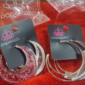 Paparazzi Glitter Pink and Silver Hoop Earrings
